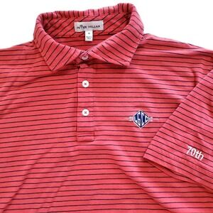Peter Millar Men's Medium Red Stripe Polo Shirt LGCG La Gorce Golf Club Logo FL